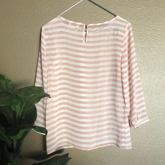 LOFT Pink & White Striped Sheer Blouse - Picture 3 of 4